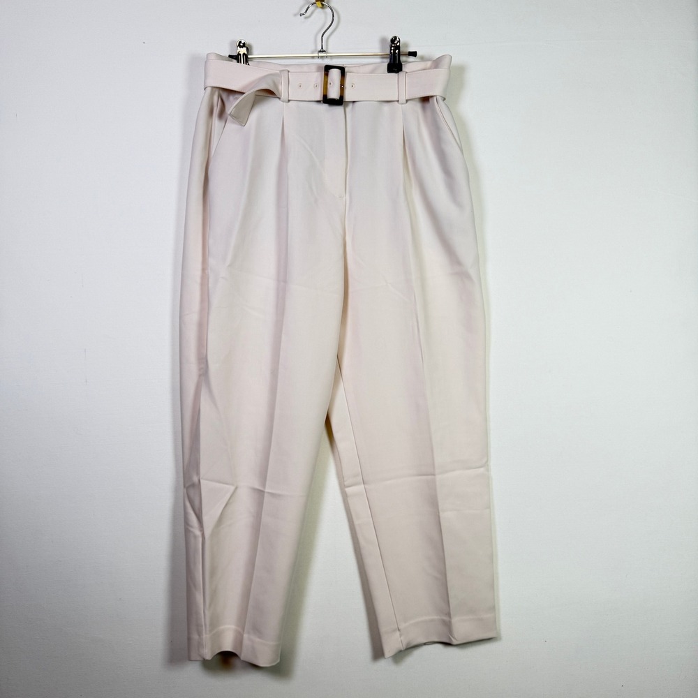 ANN TAYLOR Cream Belted Pleated High Rise Tapered‎ Ankle Pants 8P